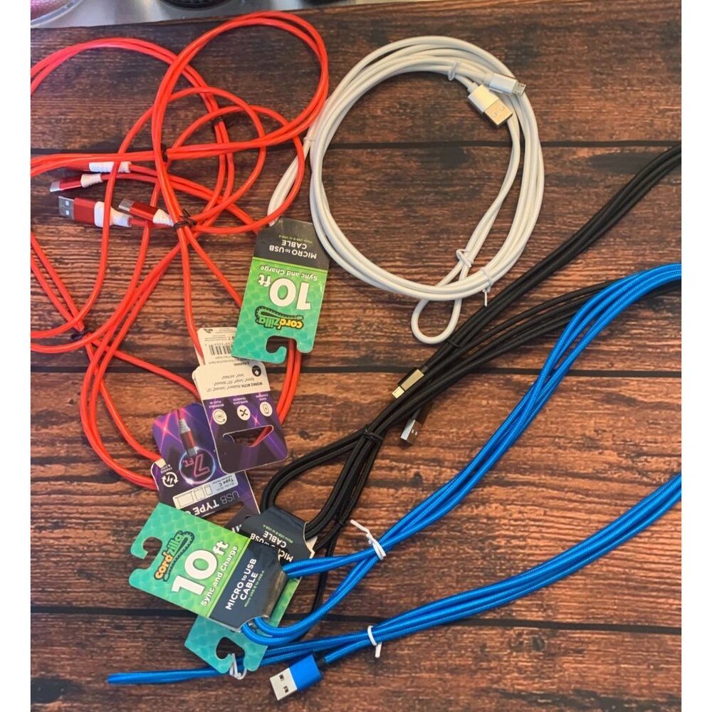 Set Of 5 USB To Micro USB Sync & Charge Cables 10 Ft Cordzilla Braided Cord